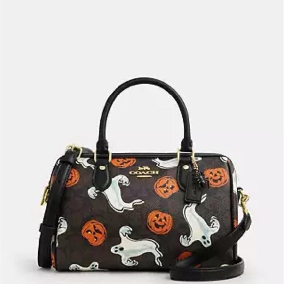 Coach Rowan Satchel Bag In Signature Canvas With Halloween Print